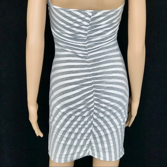 Bebe Halter White/Grey Stripped Dress - Picture 5 of 8